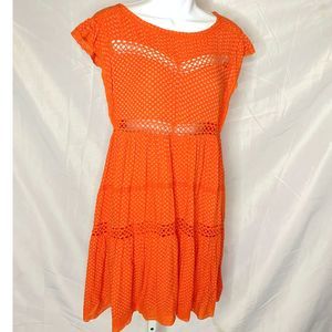 Free People Orange Beach Dress with small white flowers cap sleeves